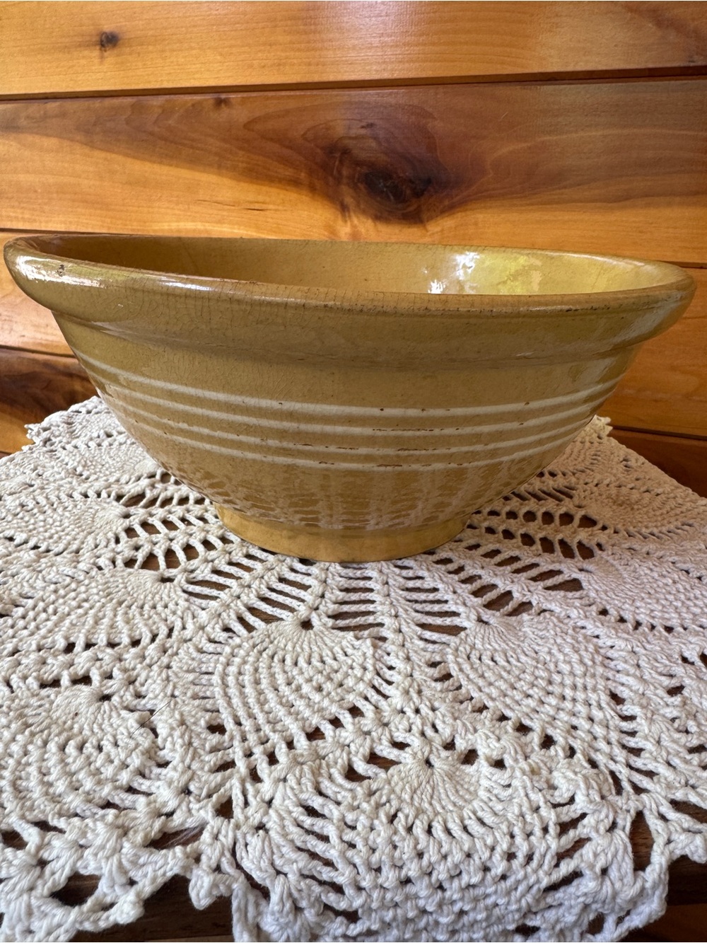 Vintage Yellow ware stoneware mixing bowl - Picture 2 of 7